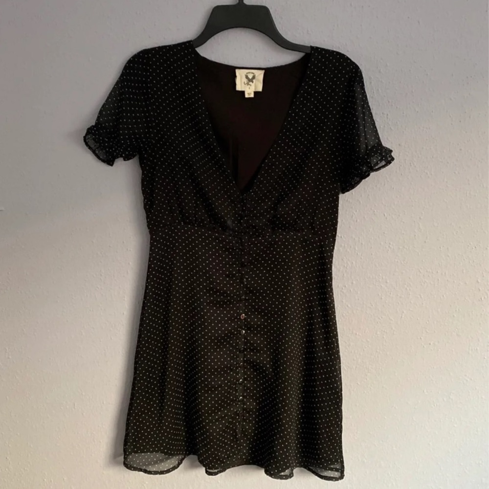 Black polka dot babydoll dress